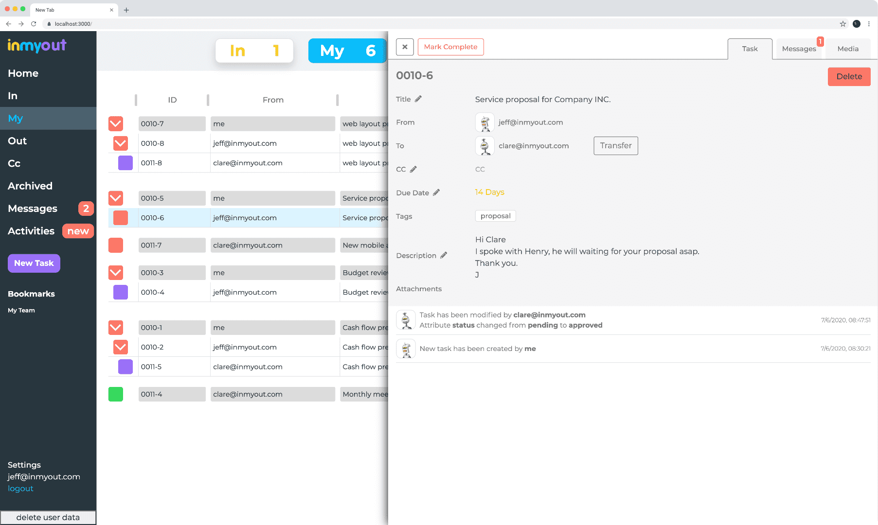 InMyOut - Take all the activities under control